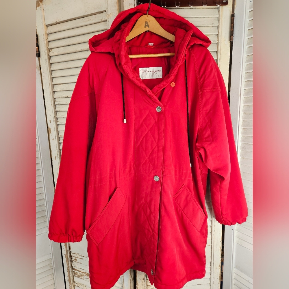 Vintage 90s Vibrant Red Hooded Ski Jacket Medium